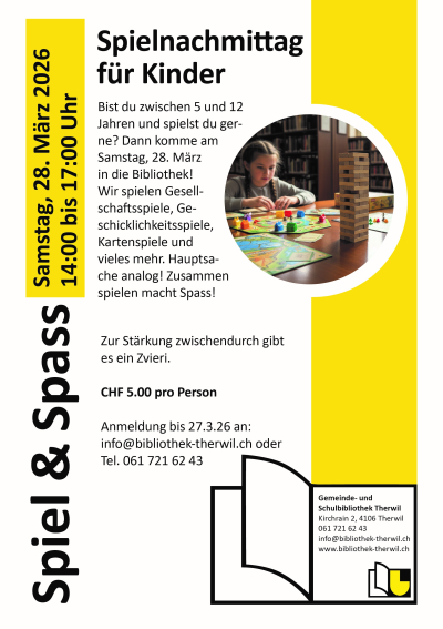 Spielnachmittag für Kinder in der Bibliothek Therwil Spielnachmittag für Kinder in der Bibliothek Therwil
